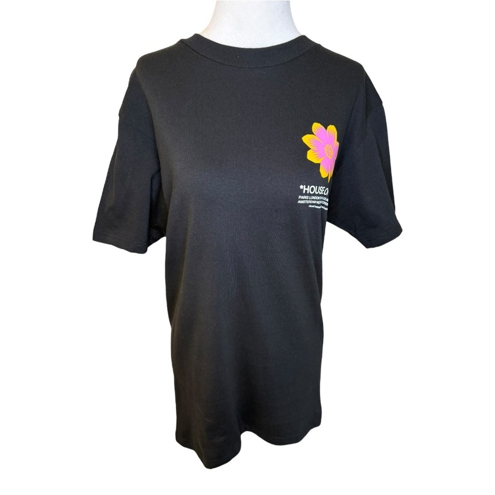 NEW OBEY Graphic Tee Flower Print Short Sleeve Casual Top Black T-Shirt Small